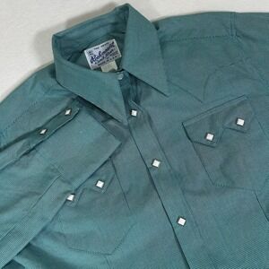 Rockmount Ranch Wear Western Pearl Snap Womens XL Green Plaid Long‎ Sleeve Shirt